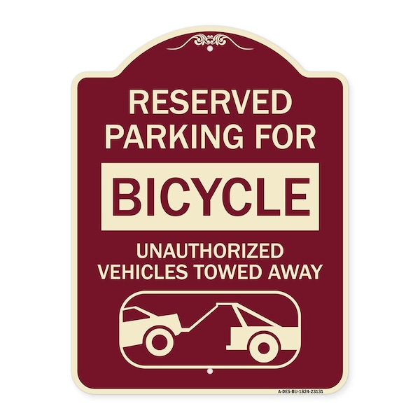 Reserved Parking for Bicycle Unauthorized Vehicles Towed Away Alum Sign, 24" x 18", BU-1824-23131